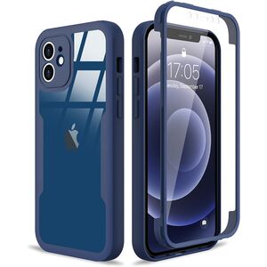 Pachet 360: Husa cu folie integrata pentru iPhone 12 Cover360 fata spate - albastru / transparent