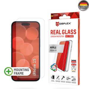 [Folie sticla + husa] premium iPhone 15 Displex Real Glass 10H cu aplicator, transparenta