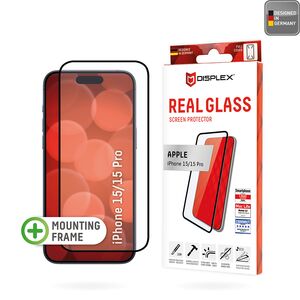 Folie sticla premium iPhone 15 / 15 Pro Displex Real Glass Full Cover cu aplicator, negru