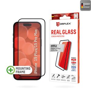 Folie sticla premium iPhone 15 Pro Max / 15 Plus Displex Real Glass Full Cover 10H cu aplicator, negru
