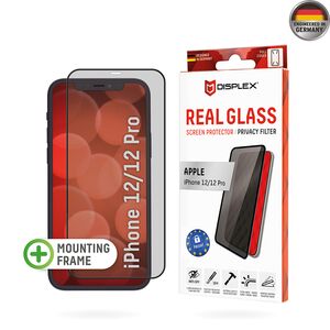 Folie sticla premium iPhone 12 / 12 Pro Displex Real Glass Privacy Full Cover 10 cu aplicator, negru