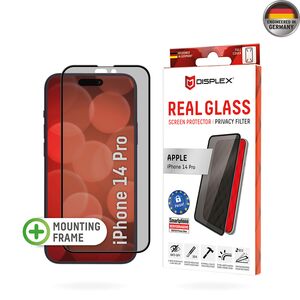 Folie sticla premium iPhone 14 Pro Displex Real Glass Privacy Full Cover 10H cu aplicator, negru
