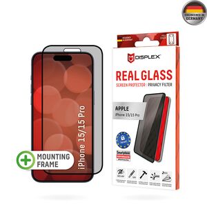 Folie sticla premium iPhone 15 / 15 Pro Displex Real Glass Privacy Full Cover 10H cu aplicator, negru