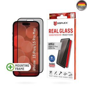 Folie sticla premium iPhone 15 Pro Max / 15 Plus Displex Real Glass Privacy Full Cover 10H cu aplicator, negru