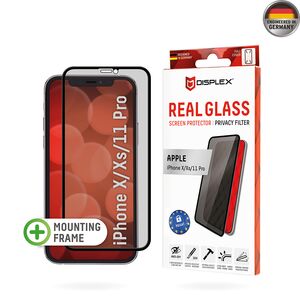 Folie sticla premium iPhone X Displex Real Glass Privacy Full Cover 10H cu aplicator, negru