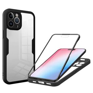 Pachet 360: Husa cu folie integrata pentru iPhone 14 Pro Cover360 fata spate - negru / transparent