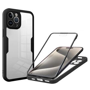 Pachet 360: Husa cu folie integrata pentru iPhone 15 Pro Cover360 fata spate - negru / transparent