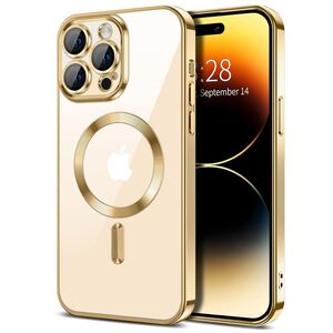 Husa pentru  iPhone 14 Pro Max cu MagSafe si protectie pentru lentile anti-shock 1.5 mm - auriu