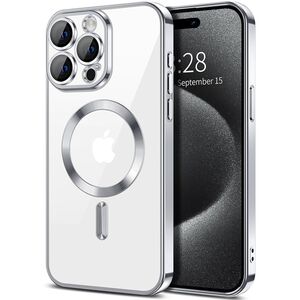 Husa pentru iPhone 15 Pro Max cu MagSafe si protectie pentru lentile anti-shock 1.5 mm - silver