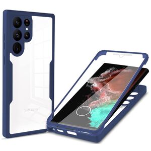 Pachet 360: Husa cu folie integrata pentru Samsung Galaxy S22 Ultra Cover360 fata / spate - blue
