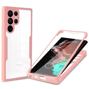 Pachet 360: Husa cu folie integrata pentru Samsung Galaxy S22 Ultra Cover360 fata / spate - roz