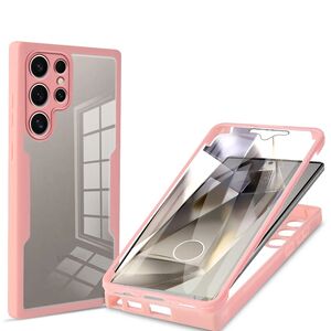 Pachet 360: Husa cu folie integrata pentru Samsung Galaxy S24 Ultra Cover360 fata / spate - roz