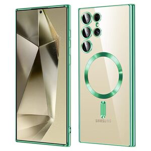 Husa pentru Samsung Galaxy S24 Ultra cu MagSafe si protectie pentru lentile anti-shock 1.5 mm - verde / transparent