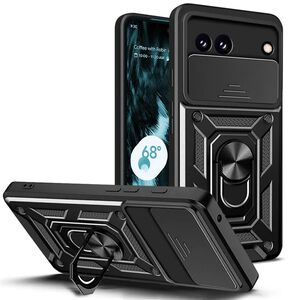 Husa pentru Google Pixel 8a Ring Armor Kickstand Tough Rugged Cover cu protectie camera, negru