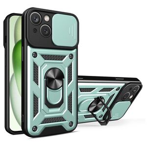 Husa pentru iPhone 15 Plus cu inel Ring Armor Kickstand Tough Rugged, verde