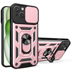 Husa pentru iPhone 15 Plus cu inel Ring Armor Kickstand Tough Rugged, rose gold