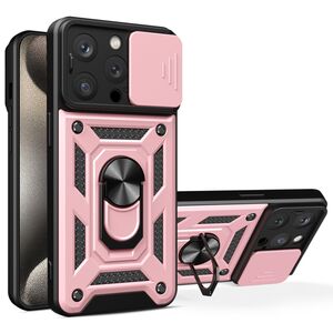 Husa pentru iPhone 15 Pro cu inel Ring Armor Kickstand Tough Rugged, rose gold