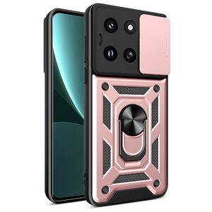 Husa pentru Xiaomi 14 cu inel Ring Armor Kickstand Tough, protectie camera, rose gold