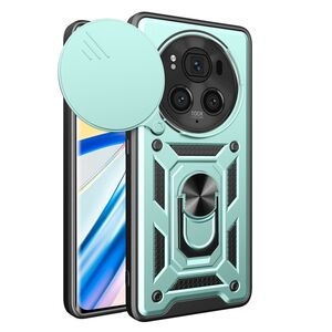 Husa pentru Honor Magic 6 Pro Ring Armor Kickstand Tough Rugged Cover cu protectie camera, verde
