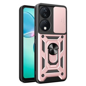Husa pentru Honor X7b Ring Armor Kickstand Tough Rugged Cover cu protectie camera, rose gold