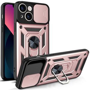 Husa pentru iPhone 13 cu inel Ring Armor Kickstand Tough, protectie camera, rose gold