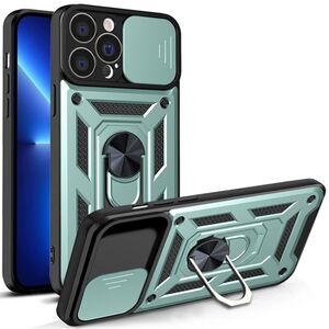 Husa pentru iPhone 13 Pro Max cu inel Ring Armor Kickstand Tough, protectie camera, verde