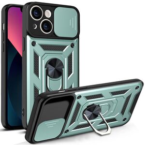 Husa pentru iPhone 14 cu inel Ring Armor Kickstand Tough, protectie camera, verde