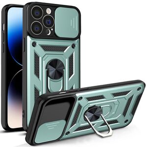 Husa pentru iPhone 14 Pro cu inel Ring Armor Kickstand Tough, protectie camera, verde