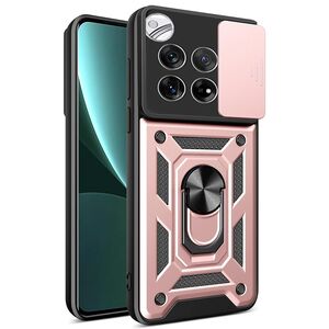 Husa pentru OnePlus 12 Ring Armor Kickstand Tough, protectie camera, rose gold