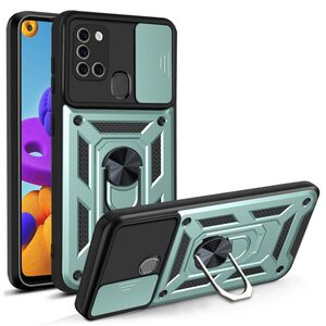 Husa pentru Samsung Galaxy A21s cu inel Ring Armor Kickstand Tough, protectie camera, verde