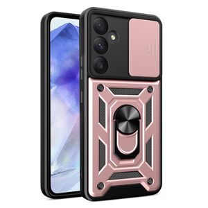 Husa pentru  Samsung Galaxy A35 Ring Armor Kickstand Tough Rugged Cover cu protectie camera, roz auriu