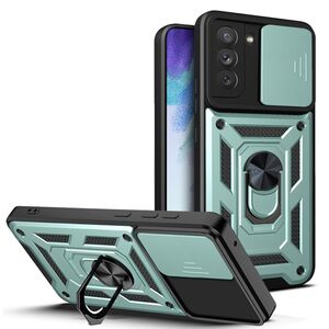Husa pentru Samsung Galaxy S21 FE cu inel Ring Armor Kickstand Tough, protectie camera, verde