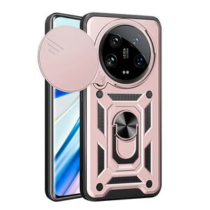 Husa pentru Xiaomi 14 Ultra cu inel Ring Armor Kickstand Tough, protectie camera, rose gold