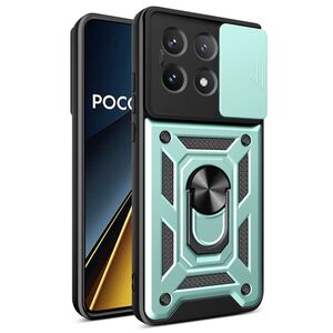 Husa pentru  Xiaomi Poco X6 Pro Ring Armor Kickstand Tough Rugged Cover cu protectie camera, verde