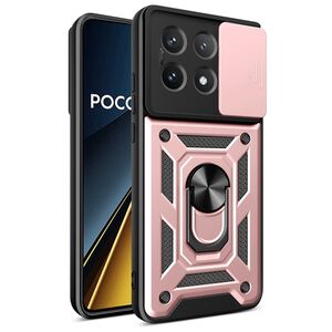 Husa pentru  Xiaomi Poco X6 Pro Ring Armor Kickstand Tough Rugged Cover cu protectie camera, roz