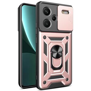 Husa pentru  Xiaomi Redmi Note 13 Pro+ Plus 5G Ring Armor Kickstand Tough Rugged Cover cu protectie camera, rose gold