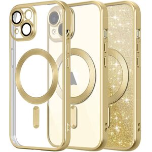 Husa pentru iPhone 15 cu MagSafe Sparkle Glare Detachable Layer, cu protectie lentile, gold