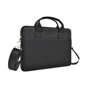 Geanta pentru laptop pana la 16 inch Premium Quality, curea de umar, buzunar frontal cu fermoar, multiple compartimente, negru