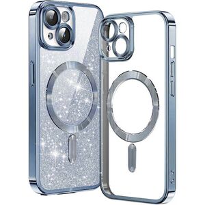 Husa pentru iPhone 15 Plus cu MagSafe Sparkle Glare Detachable Layer, cu protectie lentile - light blue