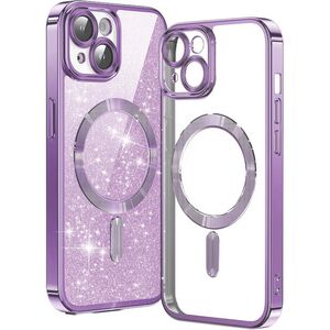 Husa pentru iPhone 15 Plus cu MagSafe Sparkle Glare Detachable Layer, cu protectie lentile - light purple
