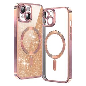 Husa pentru iPhone 15 Plus cu MagSafe Sparkle Glare Detachable Layer, cu protectie lentile - rose gold