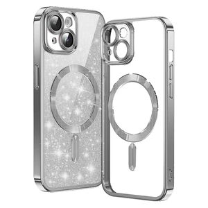 Husa pentru iPhone 15 Plus cu MagSafe Sparkle Glare Detachable Layer, cu protectie lentile - silver
