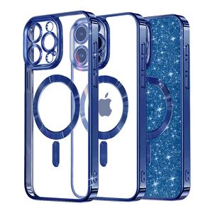 Husa pentru iPhone 15 Pro cu MagSafe Sparkle Glare Detachable Layer, cu protectie lentile - deep blue