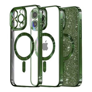 Husa pentru iPhone 15 Pro cu MagSafe Sparkle Glare Detachable Layer, cu protectie lentile - deep green