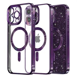 Husa pentru iPhone 15 Pro cu MagSafe Sparkle Glare Detachable Layer, cu protectie lentile - deep purple