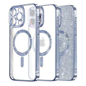 Husa pentru iPhone 15 Pro cu MagSafe Sparkle Glare Detachable Layer, cu protectie lentile - light blue