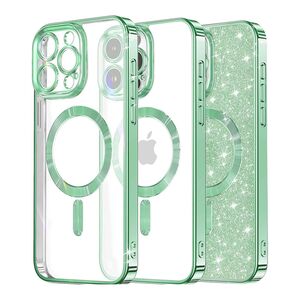 Husa pentru iPhone 15 Pro cu MagSafe Sparkle Glare Detachable Layer, cu protectie lentile - light green