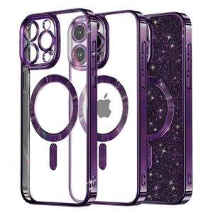 Husa pentru iPhone 15 Pro Max cu MagSafe Sparkle Glare Detachable Layer, cu protectie lentile - deep purple
