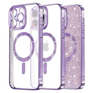 Husa pentru iPhone 15 Pro Max cu MagSafe Sparkle Glare Detachable Layer, cu protectie lentile - light purple