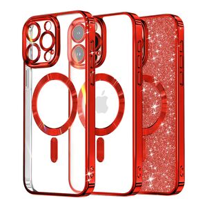 Husa pentru iPhone 15 Pro Max cu MagSafe Sparkle Glare Detachable Layer, cu protectie lentile - rosu